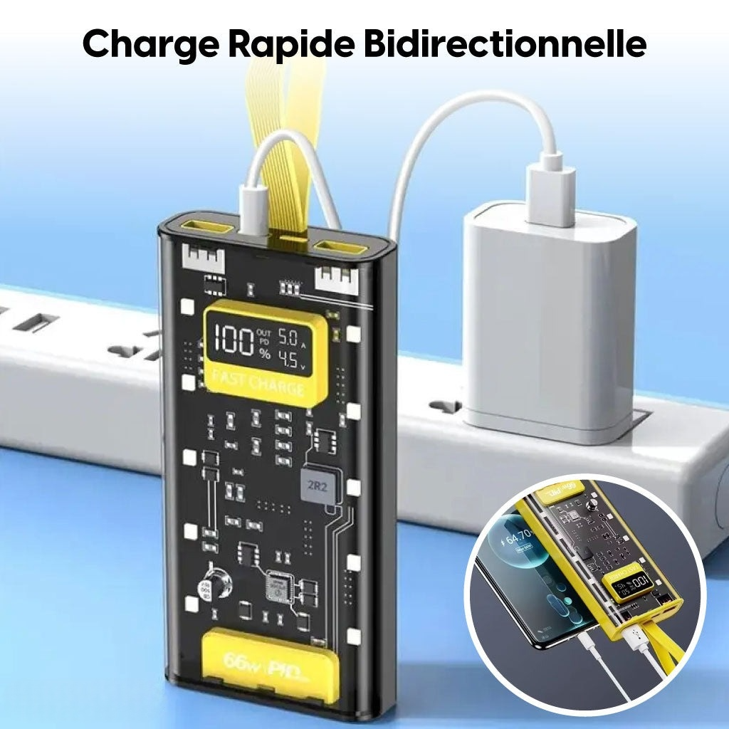 Power Bank Visible – Ultra Puissant avec 4 Câbles Intégrés