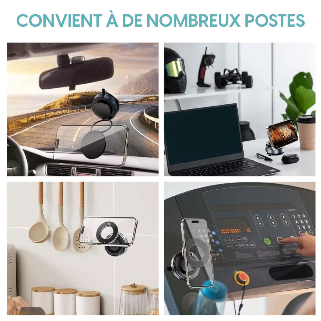 Support Téléphone Magnétique 360° à Ventouse – Fixation Ultra-Solide & Rotation Illimitée !