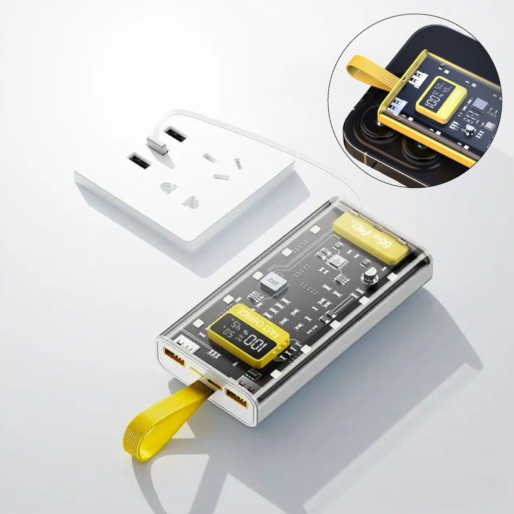 Power Bank Visible – Ultra Puissant avec 4 Câbles Intégrés