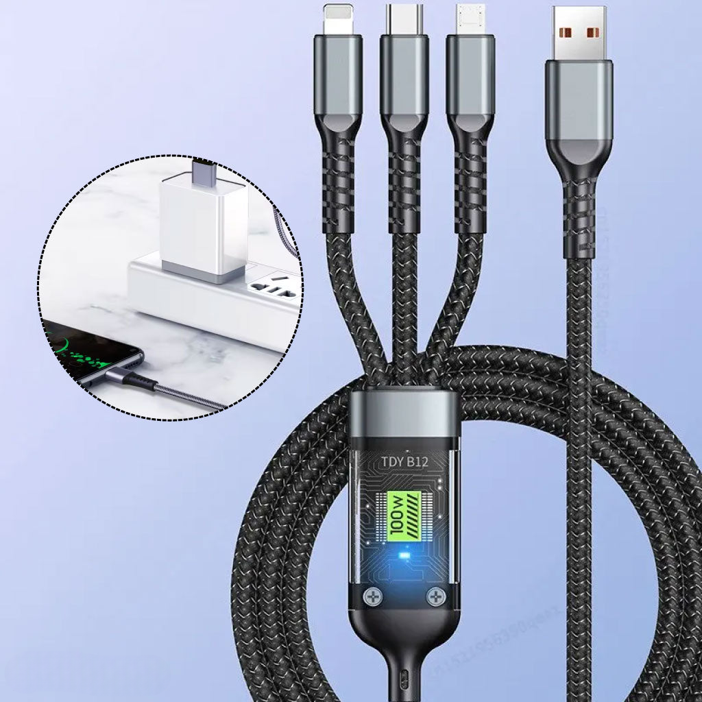 Câble de Charge 3-en-1 – Puissance 100W avec Écran LED