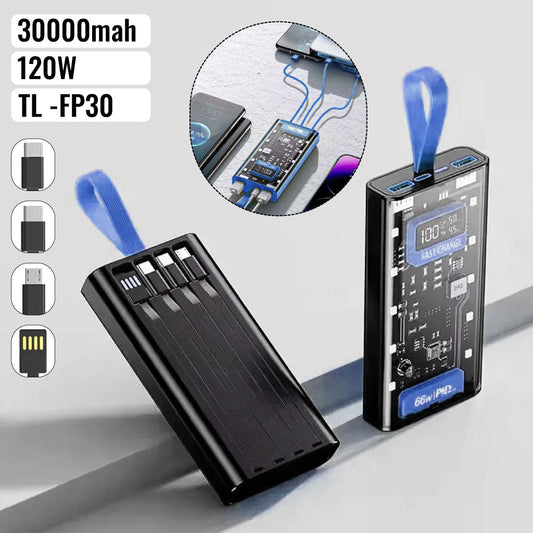 Power Bank Visible – Ultra Puissant avec 4 Câbles Intégrés