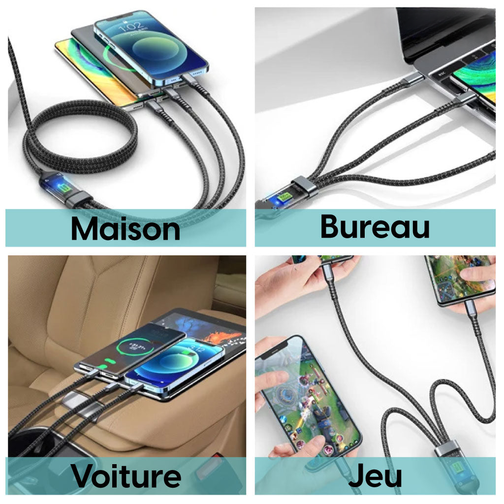 Câble de Charge 3-en-1 – Puissance 100W avec Écran LED