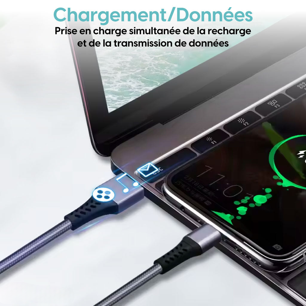 Câble de Charge 3-en-1 – Puissance 100W avec Écran LED