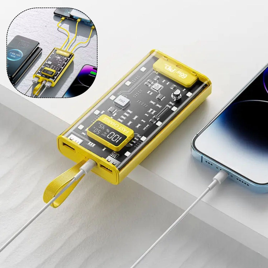Power Bank Visible – Ultra Puissant avec 4 Câbles Intégrés